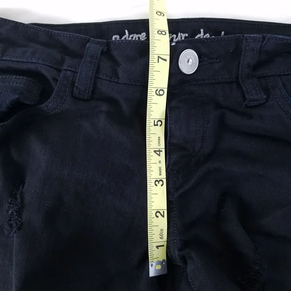 Sneak Peek‎ Denim Shorts Juniors 9 Black Low Rise Distressed Frayed Cut Off